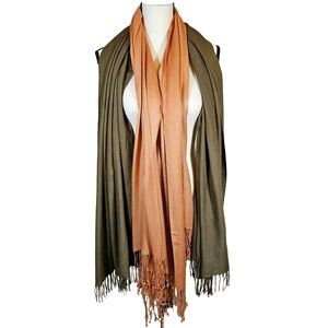 Scarf Bundle Of 2,Orange Is Peach Couture, Green Is Pashmizette, OS
